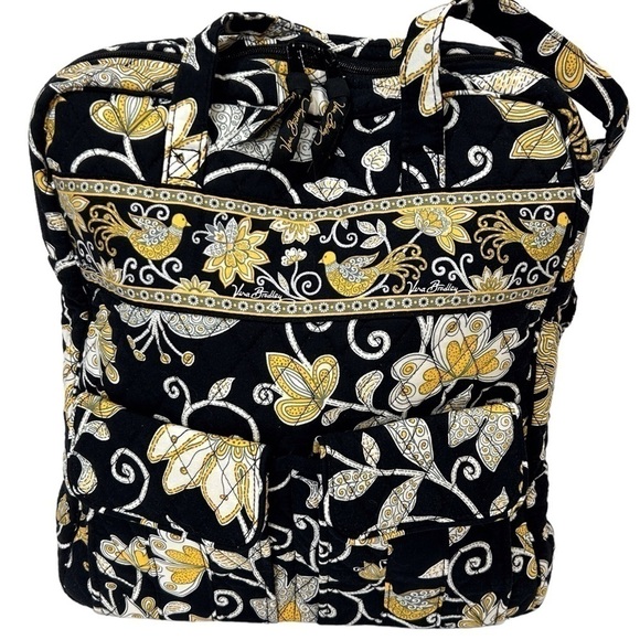 Vera Bradley Tall Travel /Tall Diaper Tote Yellow Bird Black/Yellow/White EUC - Picture 3 of 9